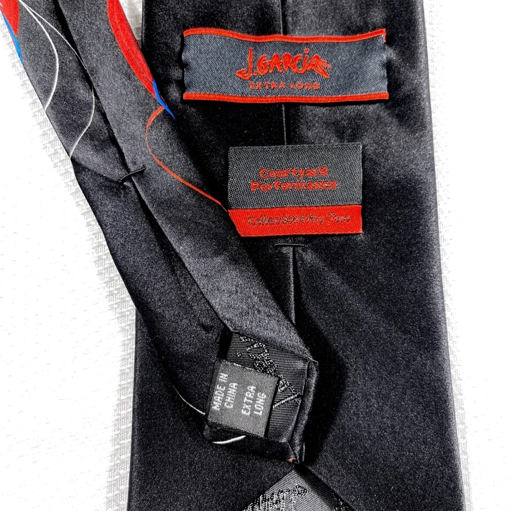 J. Garcia Extra Long Black Abstract Swirl Tie Courtyard Performance Fifty-Two